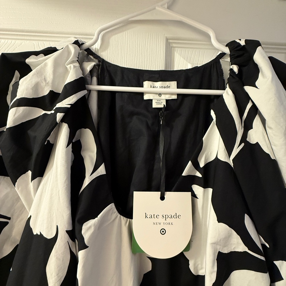Kate Spade Monochrome Floral Dress Puff Sleeve NWT - Picture 2 of 4